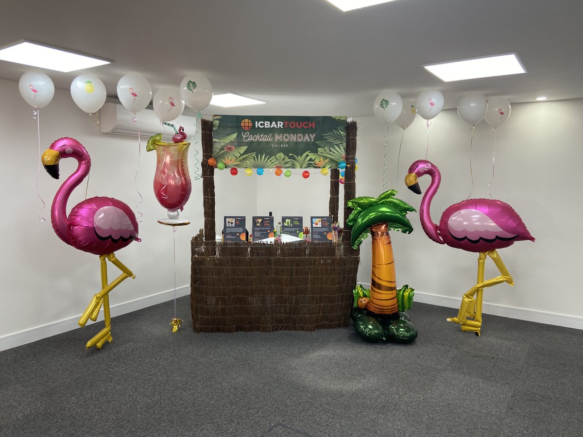 icrtouch's tweet photo. It’s #CocktailMonday here at ICRTouch to celebrate the re-opening of indoor hospitality. It’s been a much anticipated day for us and our Partner Network, so we are raising a glass (or two) at the Tiki Bar to celebrate! #WeAreICRTouch 🍹🏝🦩 https://t.co/0677NOQ1ZY