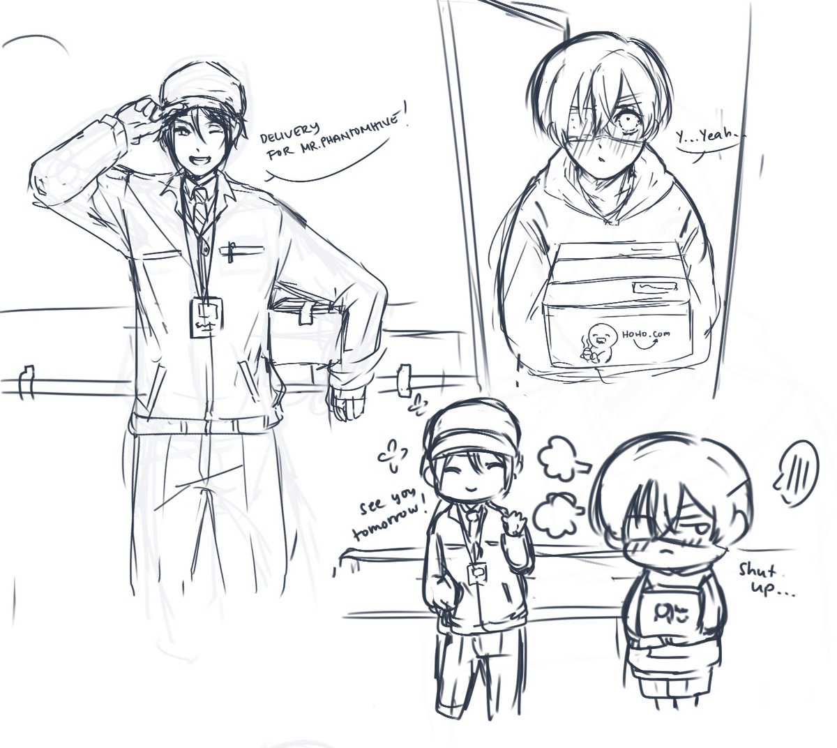 (⚠️messy doodle...I apologize)
Sebastian is a delivery man and Ciel orders from amazon every day so he can see Sebastian 