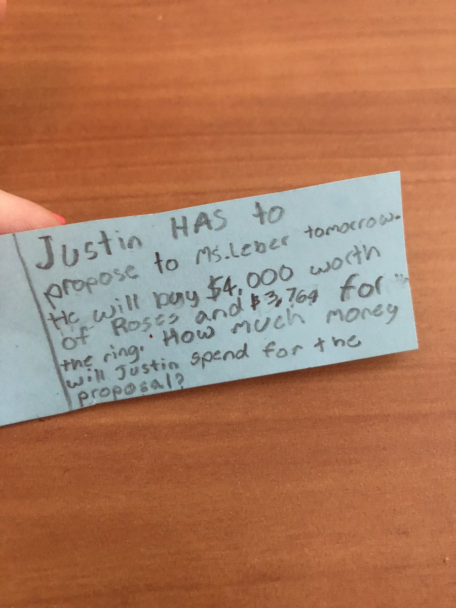 ms_leber's tweet photo. We we making word problem dominos, when I received the sweetest surprise. 💐 This of course became the focus of our word problems 😂 #FunInFourth https://t.co/euA6j8DKJ8