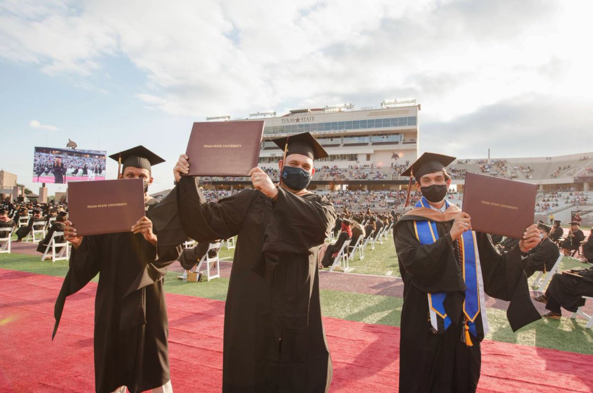 txst's tweet photo. Our class of #TXST21 will be defined by their strength, tenacity &amp; unbelievable courage.

No one can ever take away this moment &amp; all that you have accomplished. Congratulations, you did it! #TXSTGrad #TXST https://t.co/tE95SqBcHW