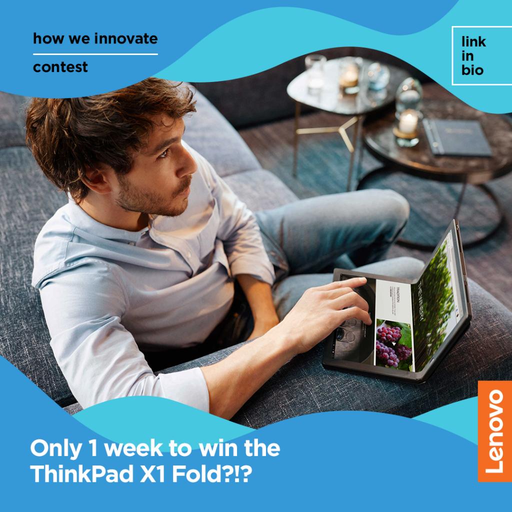 lenovoUS's tweet photo. The world’s first foldable PC—🔥 ThinkPad X1 Fold 🔥—can still be yours!
Just enter our #HowWeInnovate contest on Instagram by 5/24 and post about how you use tech to be innovative. Or tag someone you think should enter in the comments.
Official Rules: https://t.co/FbEbc1EZrh https://t.co/EITQRIFude