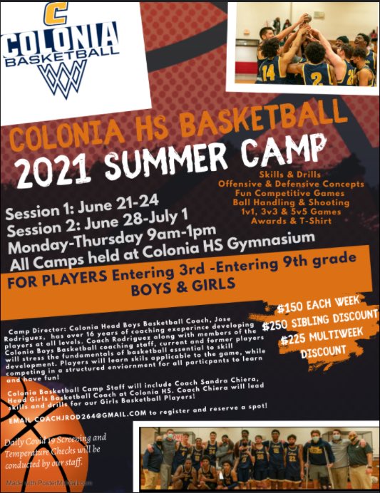 Anyone interested in a great summer basketball camp please see Mr. Mac (room 110) for the registration form in hybrid... virtual students can find the form on Mr McLaughlins google site via Colonia Middle School’s webpage.  <a href="/ColoniaMiddle/">Colonia Middle School</a> <a href="/SPORTS_CMS/">CMS ATHLETICS</a>