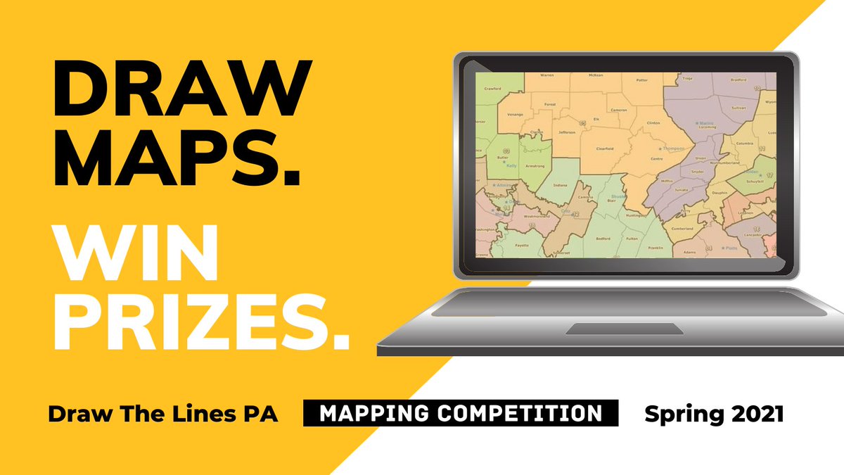 DrawTheLinesPA's tweet image. You don&apos;t want to miss the final #MappingCompetition before the real maps are drawn this fall.

AND you don&apos;t want to miss out on the $14,000 in #PRIZES we&apos;re awarding to winning map entries! 🏆💰 

Deadline for entries is June 1.
Enter here --&amp;gt; bit.ly/DrawYourMap