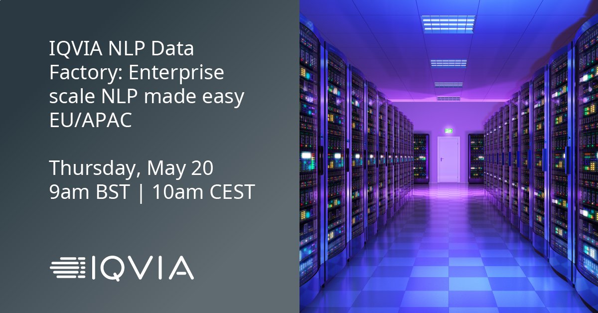 IQVIA_global's tweet photo. Join Calum Yacoubian and Sridevi Krishnamurthy this Thursday, May 20th to learn how NLP Data Factories can add value to key areas of #healthcare and life sciences: https://t.co/XAqPom49lR #IQVIA #NLPDataFactory https://t.co/1gziYGlXQh