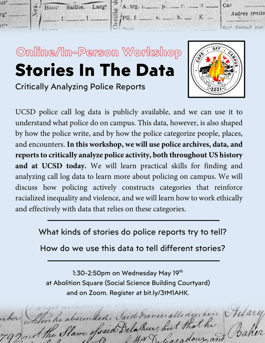 During Abolition Square this Weds: "Stories in the Data: Critically Analyzing Police Reports"
This will be offered both online and in-person