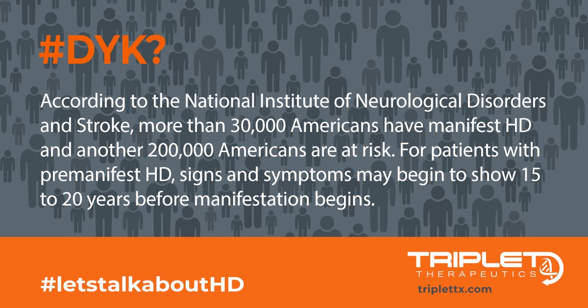 At Triplet we aim to develop therapies for manifest as well as premanifest HD. Our goal is to delay or prevent this devastating disease by targeting HD at its source. #letstalkaboutHD
