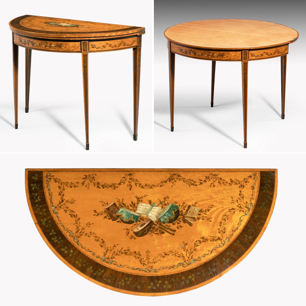 The finely decorated top and front of this 18th century demilune games table definitely give this antique a very fun look whilst also retaining the elegance antiques are known for!! For more information and photos, please visit windsorhouseantiques.co.uk/18th-century-s…