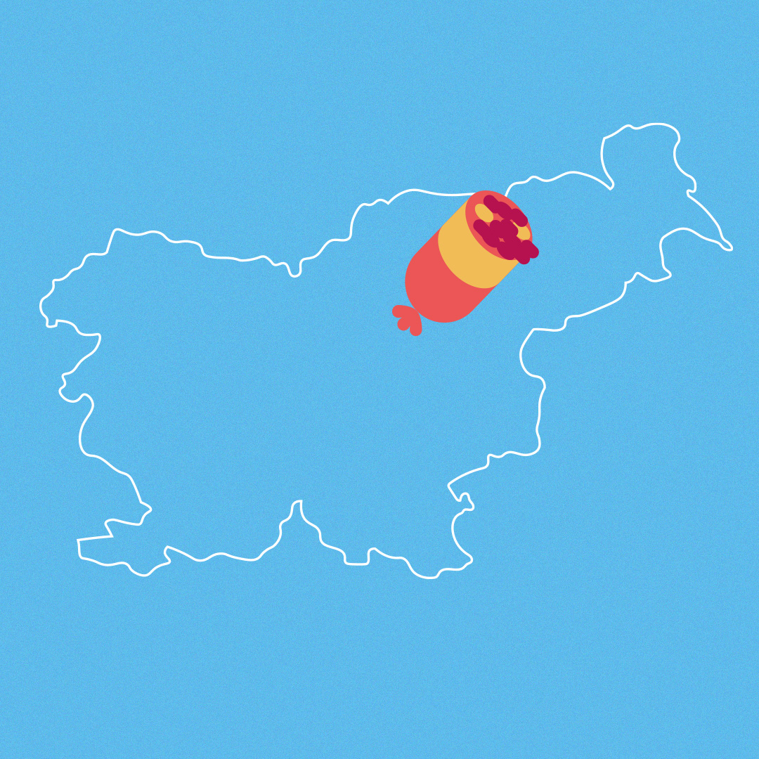 There it is. Under the sausage. Stajerska and in particular Kmetja Žgajner. Outdoor reared krškopoljski pigs are up there with the saddleback and Gloucester old spot in terms of slow reared high welfare and high flavour pork. The salamis from these guys are wonderful, full of f