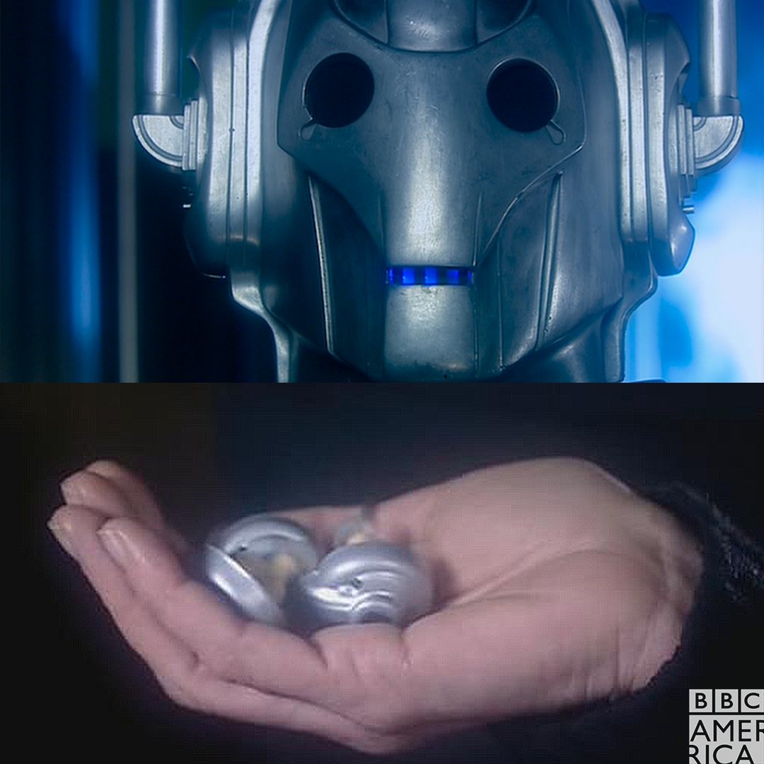 AMCDoctorWho's tweet photo. Did you 𝘢𝘭𝘴𝘰 immediately think of the Cybermen when ear pods came out? #DoctorWho https://t.co/z8FGoLBLVS