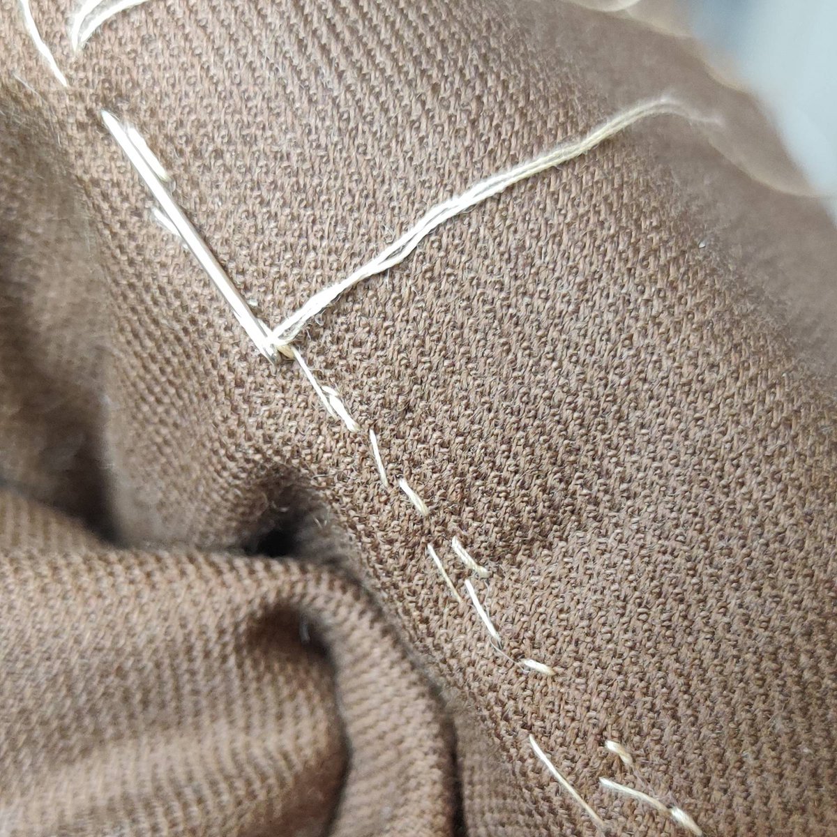 I didn't want any visible stitching on this latest jacket so two goes around ladder stitching the outside and now giving it another go around with a double strength back stitch on the back.

#Handsewn #HandSewing  #UpcycledVintage #BuyRemade    #TeamWeRecreate #RemakersFb