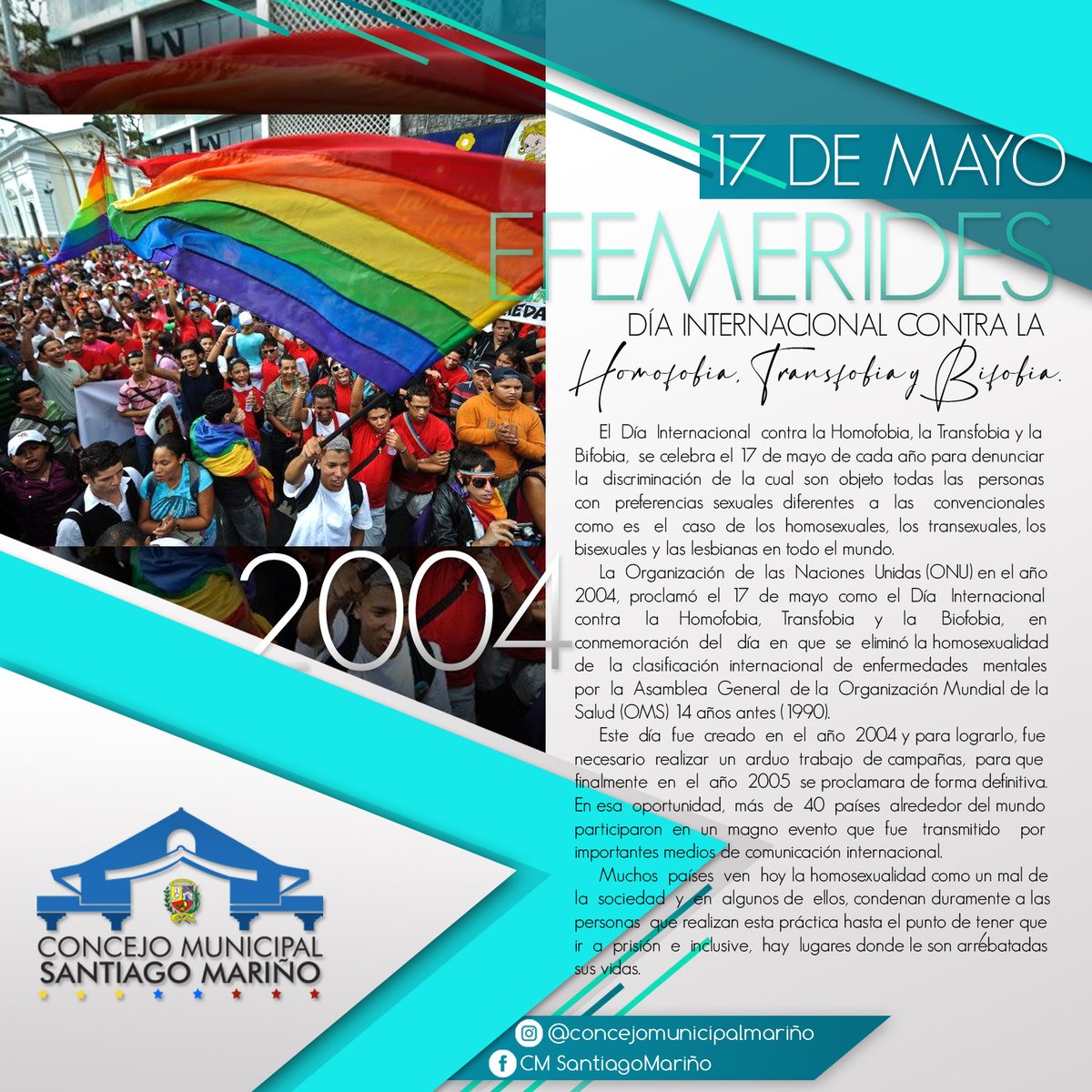 #17Mayo #Efemérides 🗓| Día Internacional contra la Homofobia y la Transfobia.