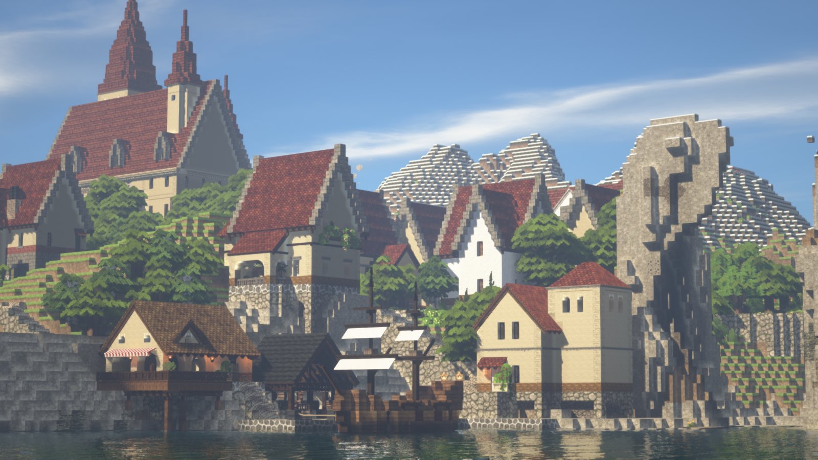 柚子 ここんとこしばらくマイクラ休んでたので 今まで作った街を紹介します 最初に作ったのは 海沿いの崖の町 ヴィニャマリノ 港とブドウ畑の町で 意味はスペイン語で 海 ワイン という安易なやつ Minecraft Cocricot T Co