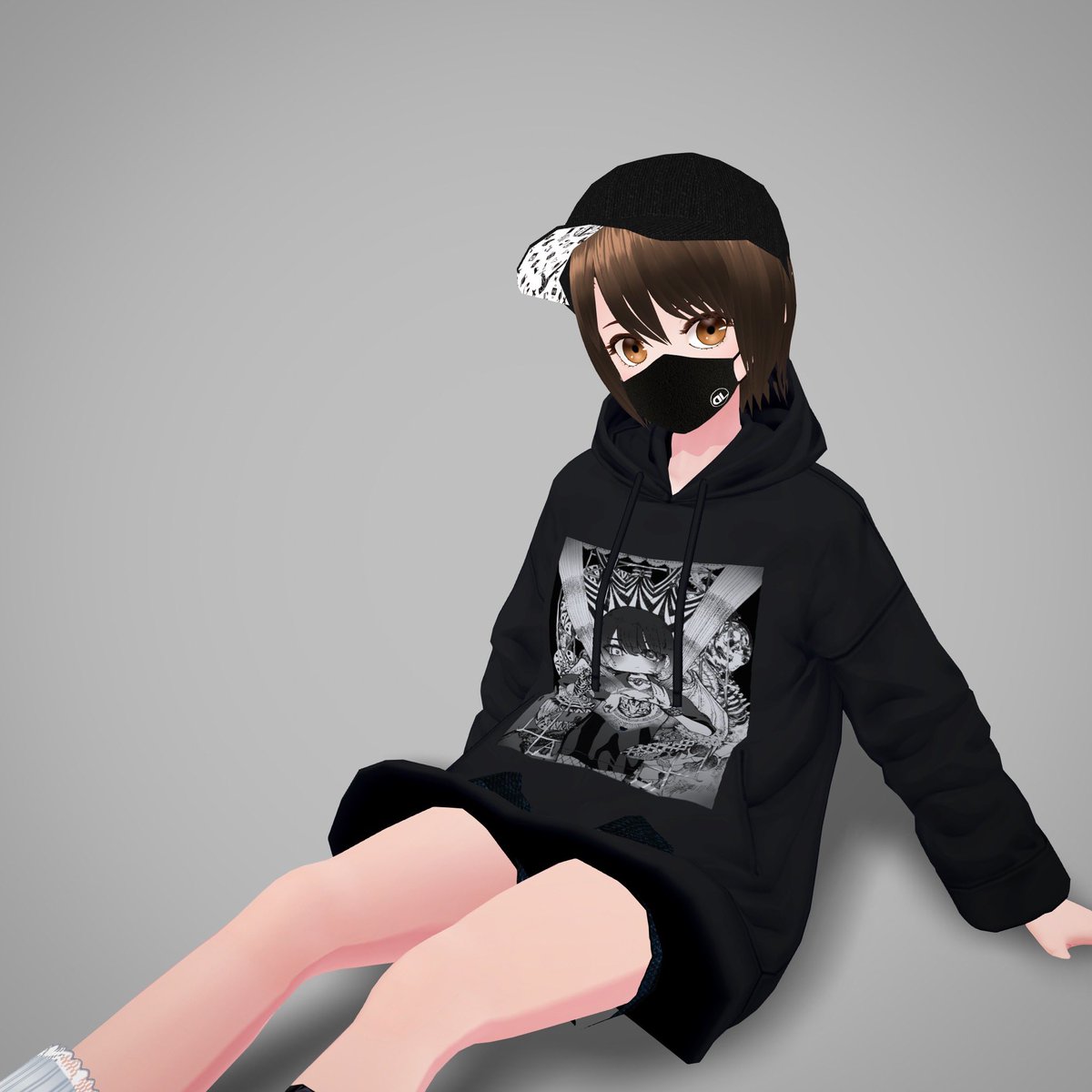 FumiFumi2019's tweet image. 吸血さんのルーズソックスを中心に真っ黒コーデしてみた
#ProjectABYSS さんの千洋さんパーカーをちょいダボ目にして、#DUALITY さんのベースボールキャップとマスクで完全防備しました😌✨
千洋さんの大きめなプリントがめっちゃ合う〜☺️✨

#VRoid #VRoidフォト #VRoidPhoto #VRoidファッション