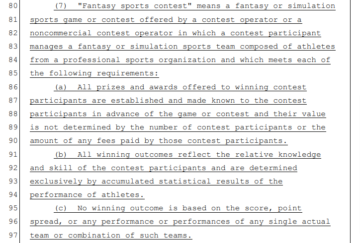 heitner's tweet photo. This week, Florida will debate a bill requiring winning outcomes in fantasy sports games to be based on the performance of at least 7 athletes who play in at least 5 separate actual team events or 5 players in individual athlete sports.

Not good for the fantasy sports industry. https://t.co/yWMilKN2Za