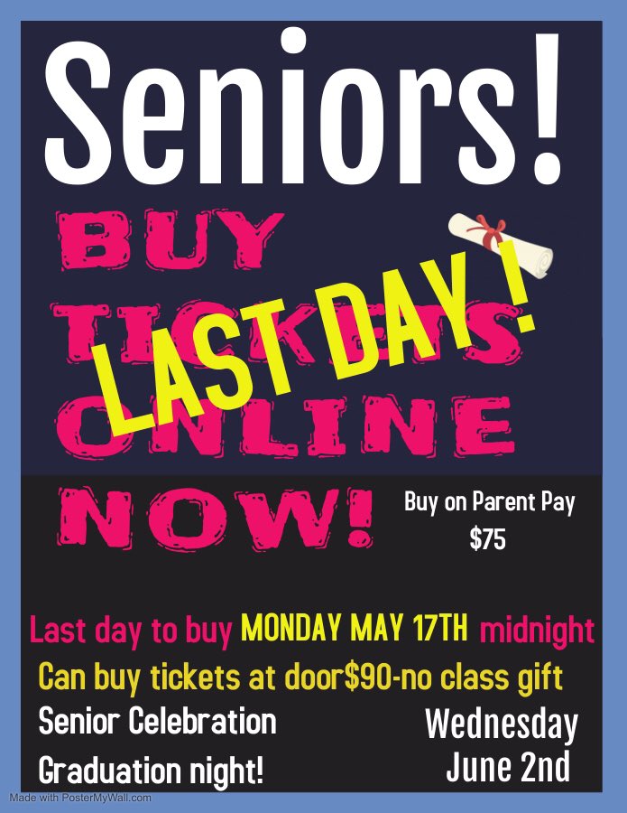 Senior grad night celebration buy tickets today!