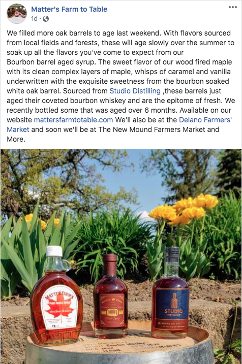 StudioDistills's tweet photo. We are excited to continue this delicious collaboration with Matter's Farm to Table. Do yourself a favor and get yourself a bottle of this amazing maple syrup! https://t.co/noZuDaDQUe #drinklocal #eatlocal #graintoglass #foresttotable #farmtotable #mnmade #whiskey #maplesyrup https://t.co/sC8hFUHYnt