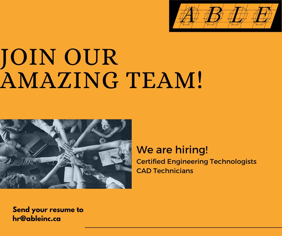 Able_Engineers's tweet image. Come work with us! Currently hiring Certified Engineering Technologists and CAD Technicians. Email your resume to hr@ableinc.ca
#engineeringservices #EngineeringTechnologists #CADTechnicians