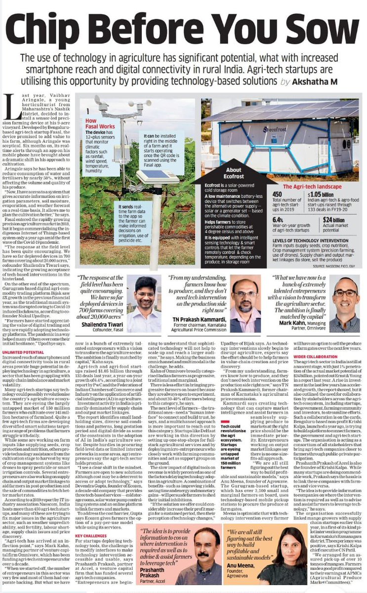 Read our story featured in #ET covering #agritech #India “I see a clear shift in the mindset. Farmers are open to new solutions although cost may be a deterrent to access or adopt technology.” says @dgupta001 co-founder-Ecozen economictimes.indiatimes.com/tech/technolog… @akshatha_ET @EconomicTimes