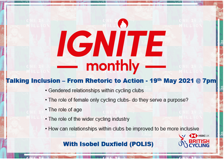 BCLearningHub's tweet photo. 🔥 Ignite Monthly is back 🔥
This Weds - 19th May @ 7pm
Talking Inclusion - from rhetoric to action: how to build inclusive clubs and environments to get more women cycling.
➡️https://t.co/RUrb7nzuGB
📺https://t.co/6RPLzqZ1XG
#IgniteMonthly #cycling 🚴♀️ https://t.co/3XlxFgjurH