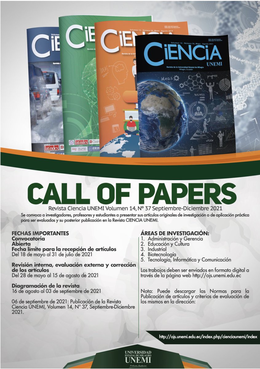 CienciaUNEMI1's tweet photo. Nueva convocatoria de Ciencia UNEMI @unemi @CRAIUNEMIEC @patricioyjelena @FabGuevara @Carmenshd https://t.co/YCUTx1lqDY