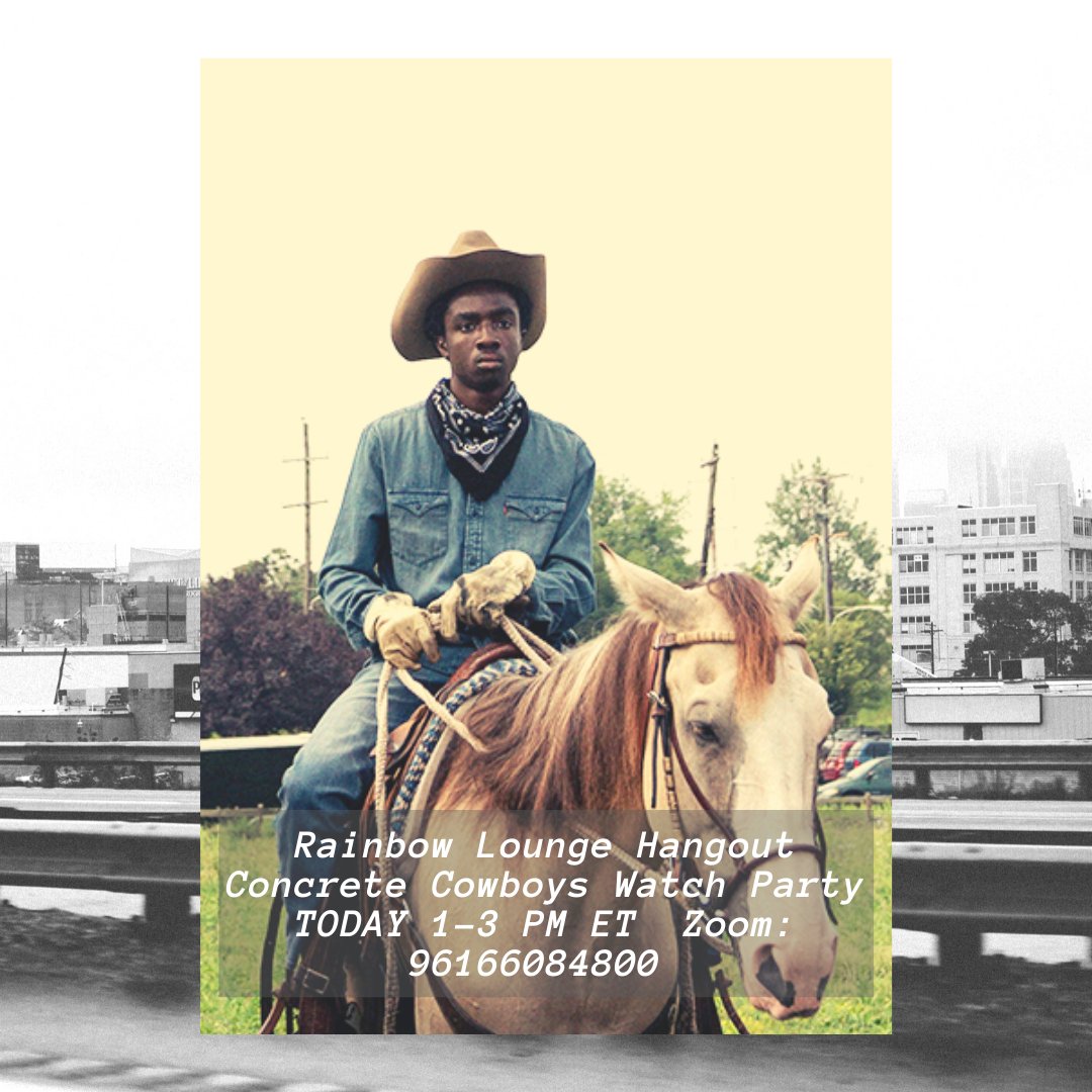 TODAY is the last RL Hangout of the semester. We're watching Concrete Cowboys from 1-3PM ET!
Zoom: mit.zoom.us/j/96166084800

Synopsis: Sent to live with his estranged father for the summer, a rebellious teen finds kinship in a tight-knit Philadelphia community of Black cowboys.