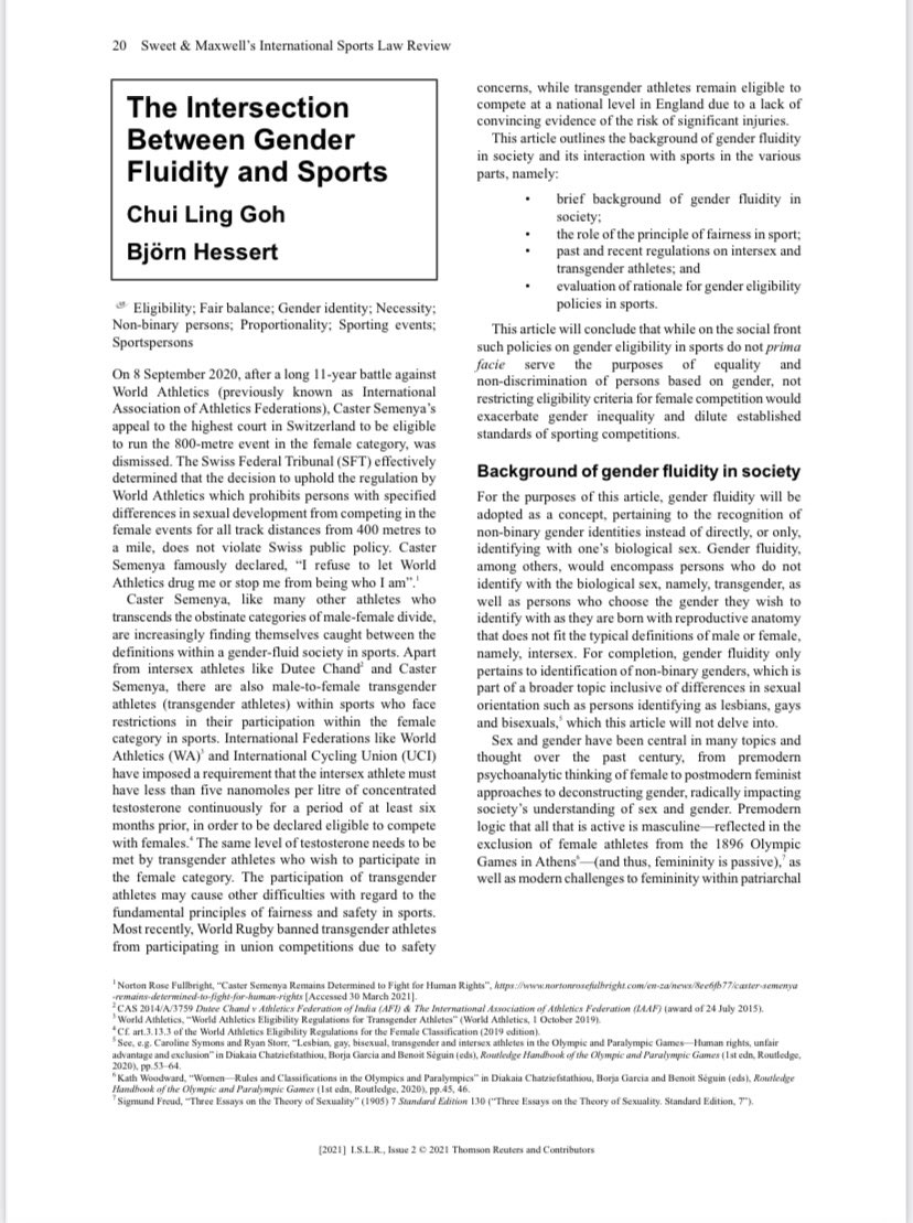 In anticipation of Semenya v. Switzerland (App no. 10934/21) <a href="/gohchuiling/">gohchuiling</a> and I have co-authored an article on “The Intersection Between Gender Fluidity and Sports” that has recently been published by the International Sports Law Review. #ECHR #ECtHR