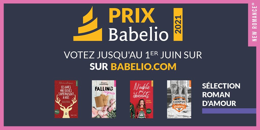 Cette année, 4 romans #HugoNewRomance sont dans la sélection ROMAN D’AMOUR pour le #PrixBabelio2021 😍

Venez soutenir vos autrices favorites grâce à vos votes ! 
Pour cela, cliquez sur le lien ➡️ cutt.ly/QbBORVl
