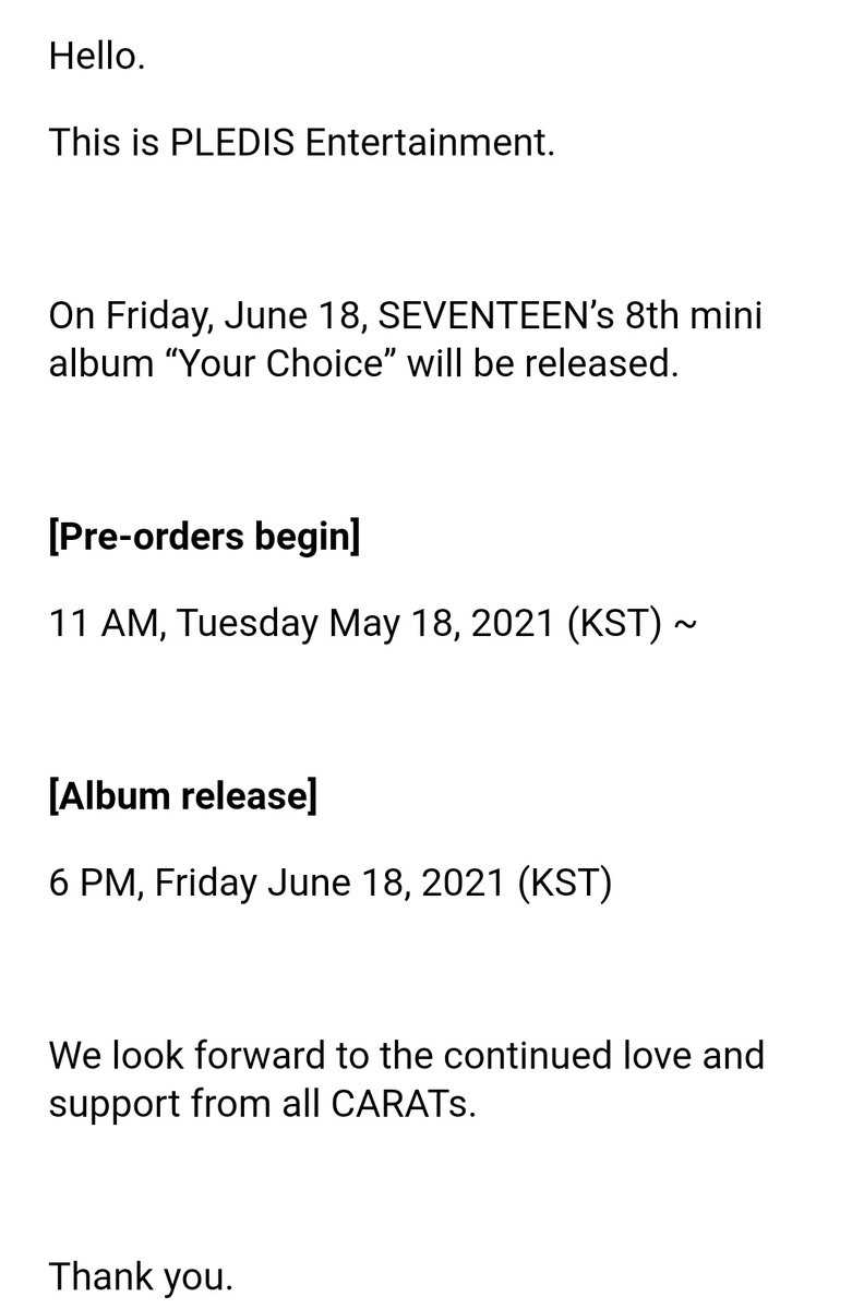 17TeamTurkey's tweet photo. [COMEBACK]

#SEVENTEEN'in 8. mini albümü "#Your_Choice" 18 Haziran Cuma günü, Türkiye saati ile öğlen 12.00'de (Kore saati ile 18.00) yayınlanacak! 

#세븐틴 #Power_of_Love  @pledis_17 @pledis_17jp https://t.co/phRQRdejx4