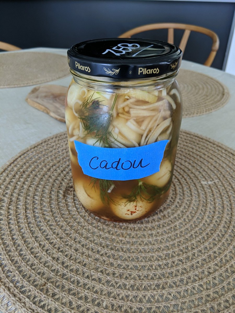 Finished re8 recently. Yesterday i decided to make pickled eggs and onions. Opened the fridge this morning and noticed my gf named it "cadou"....

#ResidentEvil8Village #RE8 #RE8Village #LadyDimitrescu