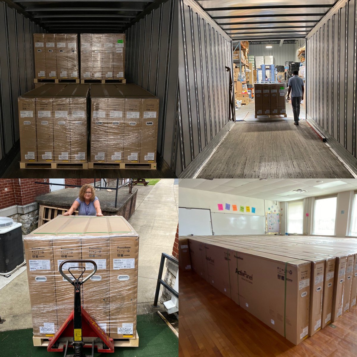 MsMarcumBGISD's tweet image. Surprise early shipment today of some of our new @Promethean panels continues our #TechCrossFit! Today’s lift 🏋🏽‍♀️ 11,608lbs 💪🏻 Let’s get building! 🔧 Coming soon to a classroom near you! 🎟 #BGISD #TechisWorthTheEffort @wkingbg