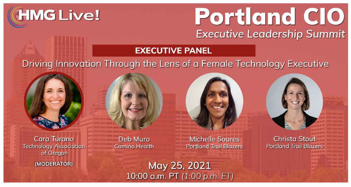 SIMpdx's tweet photo. Join us at HMG Strategy Portland CIO Executive Leadership summit on May 25th. 
Executive Panel:  Driving Innovation Through the Lens of a Female Technology Executive 

#CIO #HMGStrategy #Leadership #ITLeadership #Innovation https://t.co/t877QNyY5d