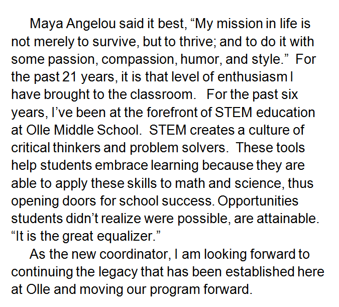 Introducing our New 2021-2022 Citgo Innovation Academy Stem Coordinator Ms. Leah Friar.    Please take a moment and read this inspiring message from her.  <a href="/LeahFriar1/">Leah Friar</a> <a href="/AliefISD/">Alief ISD</a> <a href="/CITGOiaOLLE/">CITGO Innovation Academy at Olle Middle School</a> <a href="/CITGO/">CITGO Petroleum Corporation</a>
