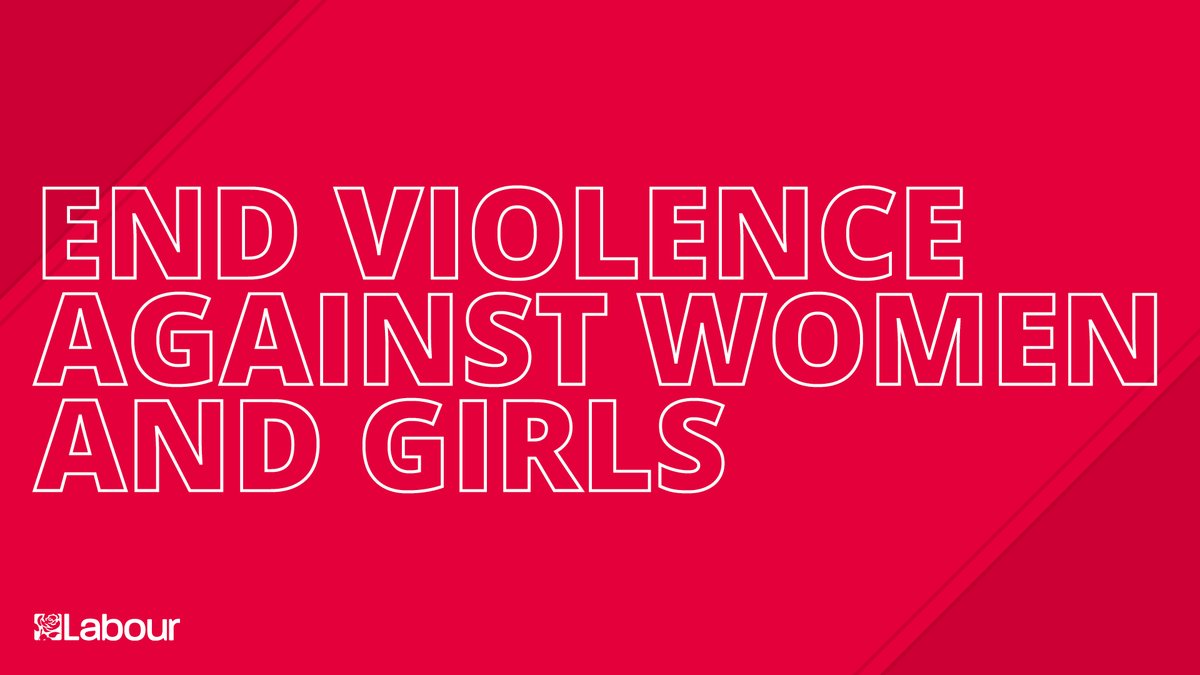 Red background with white letters which say "End violence against women and girls" with the Labour logo