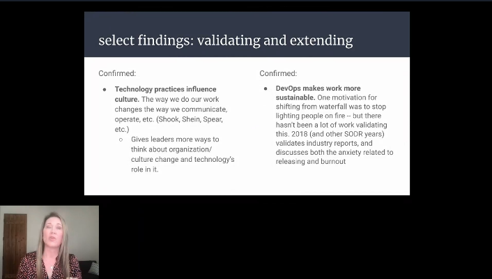 aserebrenik's tweet photo. "DevOps make software development more sustainable and reduces burnouts" -- @nicolefv at @msrconf #msr21 #TechGood4Devs https://t.co/m3CFIhQlkT