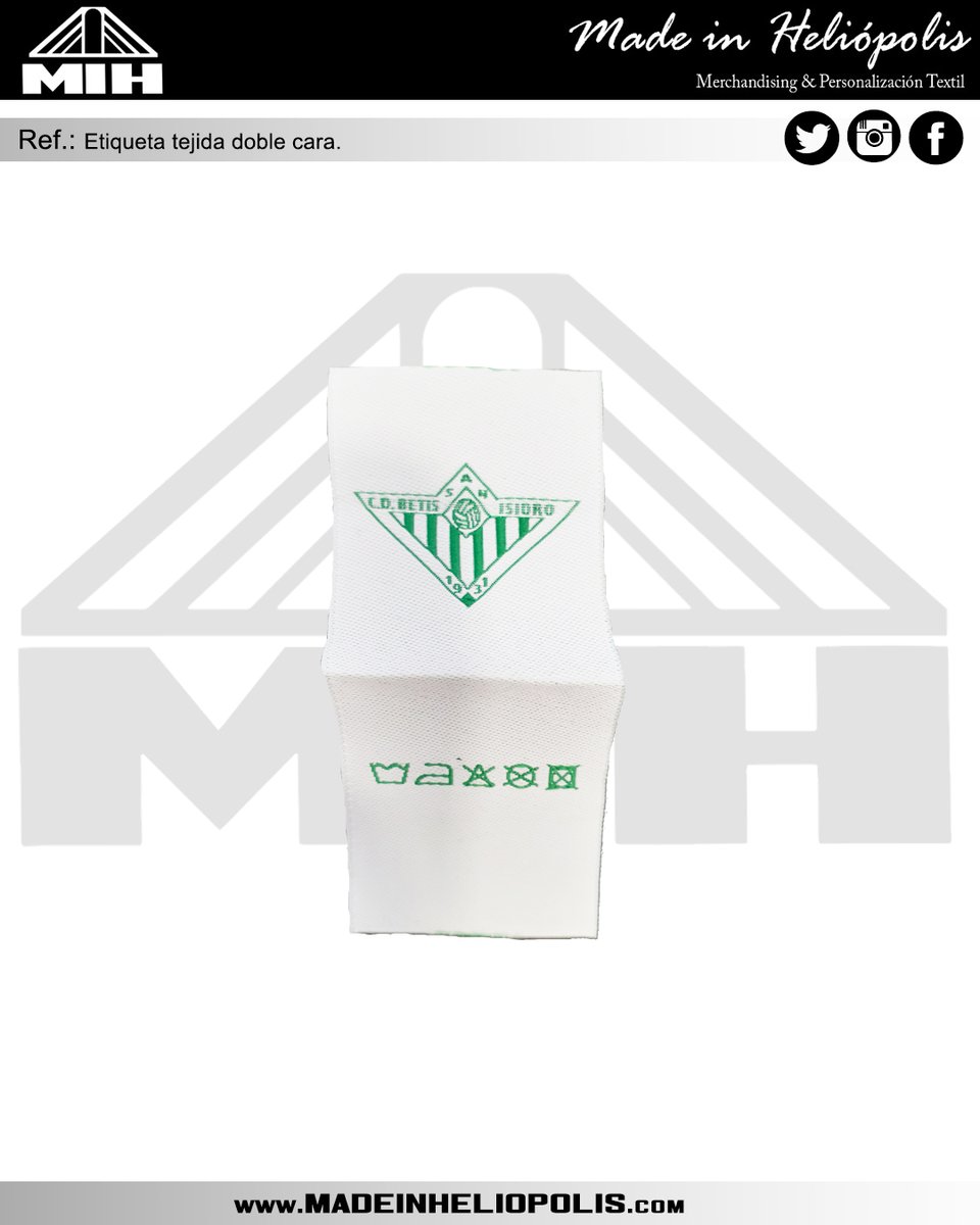 MIHeliopolis's tweet photo. Nos complace enseñaros uno de los detalles que llevará en su merchandising nuestros amigos de @betissanisidro en su 90 aniversario. Club histórico y con tradición del barrio de Carabanchel. Etiqueta tejida a doble cara. #MadeInHeliopolis #Serigrafia #Bordado #Vinilo #Sublimación https://t.co/UbeCoJxkbc