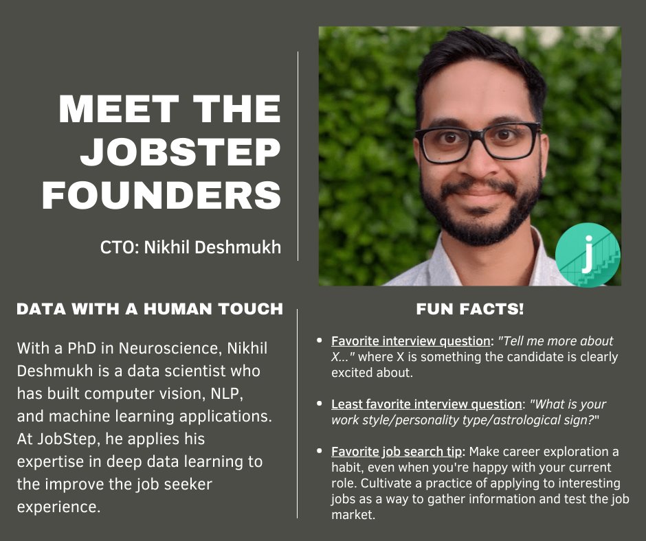 JobStepCo's tweet image. Meet Nikhil, our co-founder and CTO, the man behind the technology that improves the job search process!

#jobsearch #jobstep #jobhunting #resume #interviews #newcareer #newjob