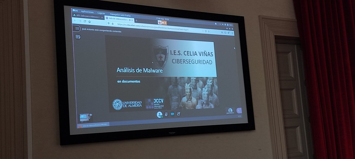 fjharo's tweet photo. Continuamos con @jaberme en #JCCV21 @iescelia con análisis de malware en documentos https://t.co/7Vv35cHbzL