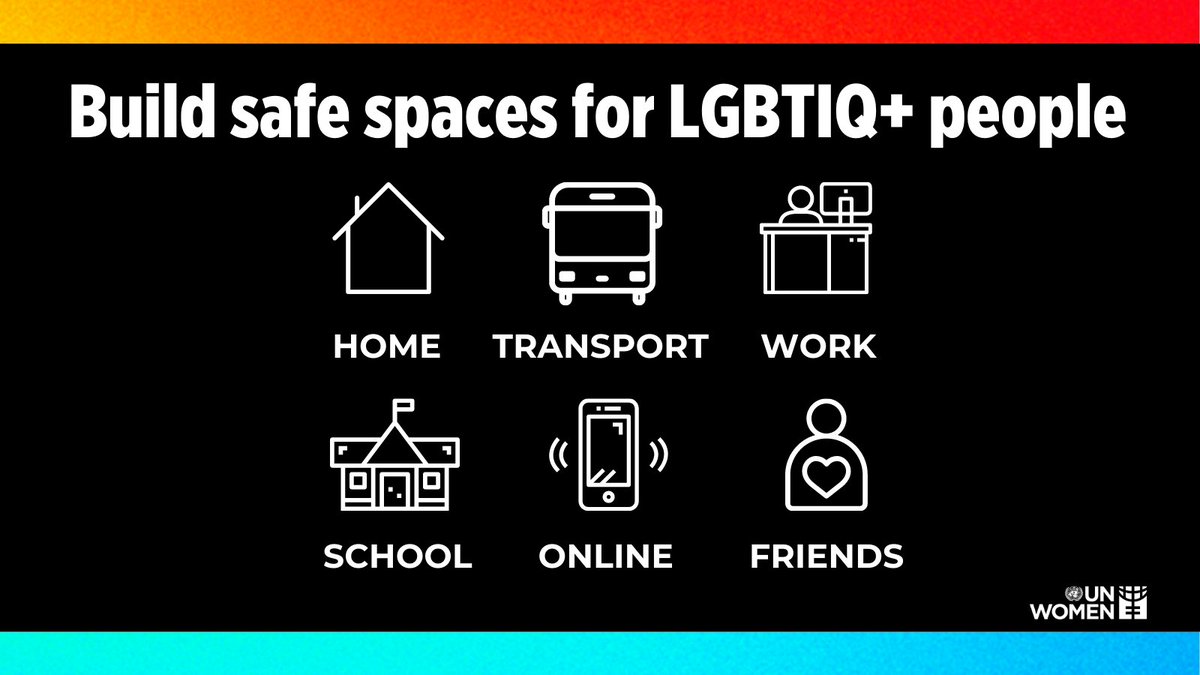 UN_Women's tweet photo. We need to join together to speak out against the discrimination, restrictions of basic freedoms and hate experienced by #LGBTIQ+ people. The first step: building safe spaces in your community. #IDAHOBIT https://t.co/Z95SlS7U4L