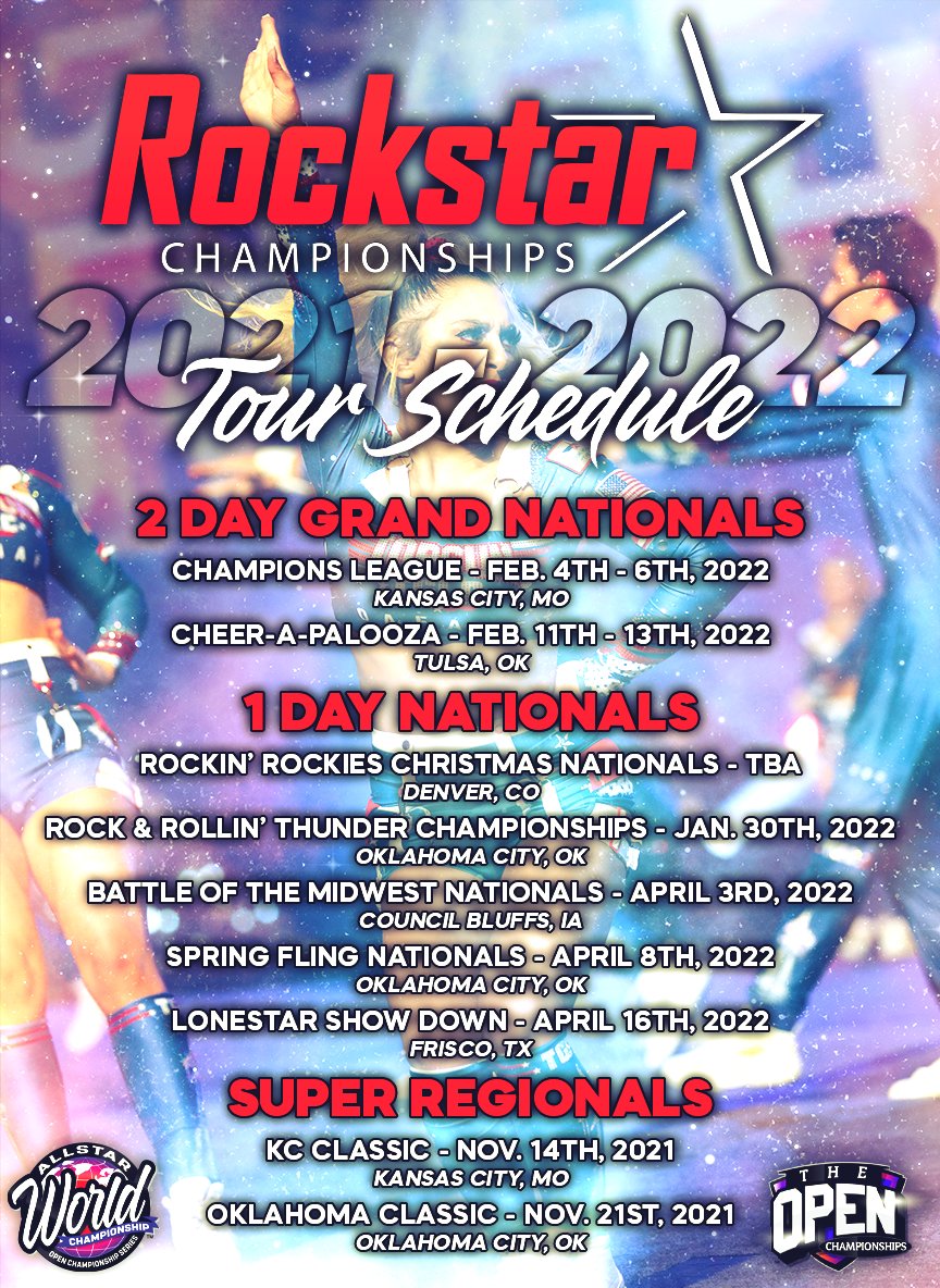 Kansas City Christmas Show Nov 2022 Rockstar Championships On Twitter: "‼️Save The Dates For The 2021-2022  Season‼️ Rockstar Championships Is An Open Qualifier! Earn Credits Towards  Registration For An Open Championship And Earn Bids To The Allstar World