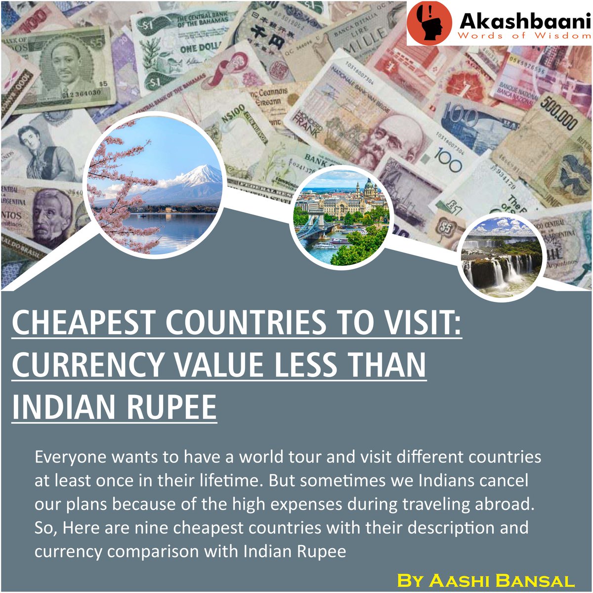 Cheapest countries to visit: Currency value less than Indian Rupee
Article by :: Aashi Bansal
 akashbaani.com/cheapest-count…

#article #readingtime #Blog #blogger #Cheapest #Countries #visit #tour #currencycomparison