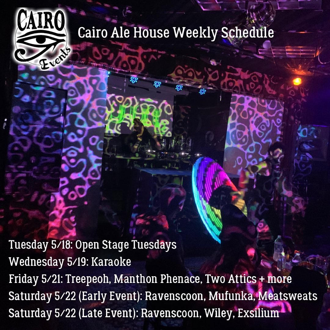 Cairoalehouse's tweet photo. This weeks events!

@RavenscoonNest 
@Treepeoh 
@wileymusic_ 
@exsiliummusic 
@Mufunka_Bass 
@ManthomPhenace 
@TWOATTICS 

Tickets: https://t.co/4vEnRmG2Pn https://t.co/Fdl2xbqdhq