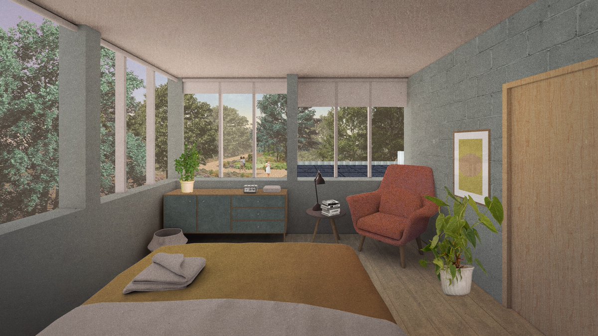 ByCHawthorne's tweet photo. A similar sensibility is at work in the 2nd-place (Re)Distribution winner, by Henry Aldridge (also from the UK). His beautifully rendered proposal imagines Neutra's Von Sternberg House brought back to life as a compound holding a community garden, public open space &amp; 4 apartments https://t.co/GsNy25Ut1B