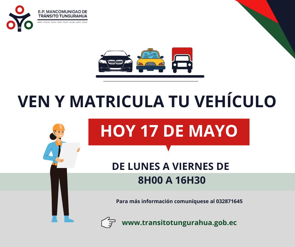 EPMTTSVT's tweet photo. #EPMTT 
¡Seguimos trabajando por la ciudadanía!
Matricula tu vehículo con anticipación 😉
Evita multas y sanciones
#TransitoTungurahuaSomosTodos https://t.co/Kb3f5yBRMn