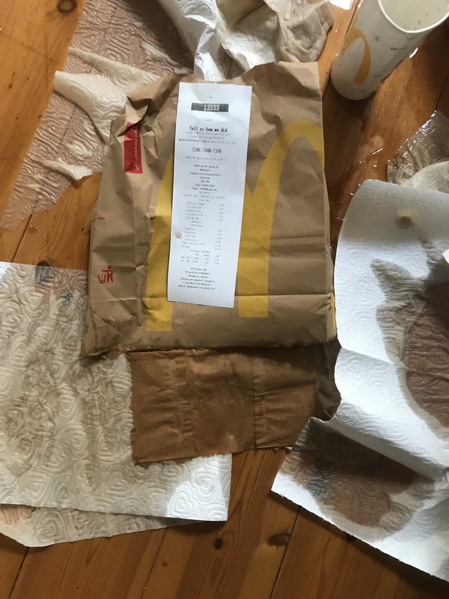 When you grab your <a href="/McDonaldsUK/">McDonald's UK</a> order from the <a href="/JustEatUK/">Just Eat UK</a> driver and the bag containing the drinks literally disintegrates within 30 seconds of you receiving it..... Aaargh! Two drinks gone &amp; cold food to eat because I've had to spend 10 min clearing the mess up!  😡😡😡