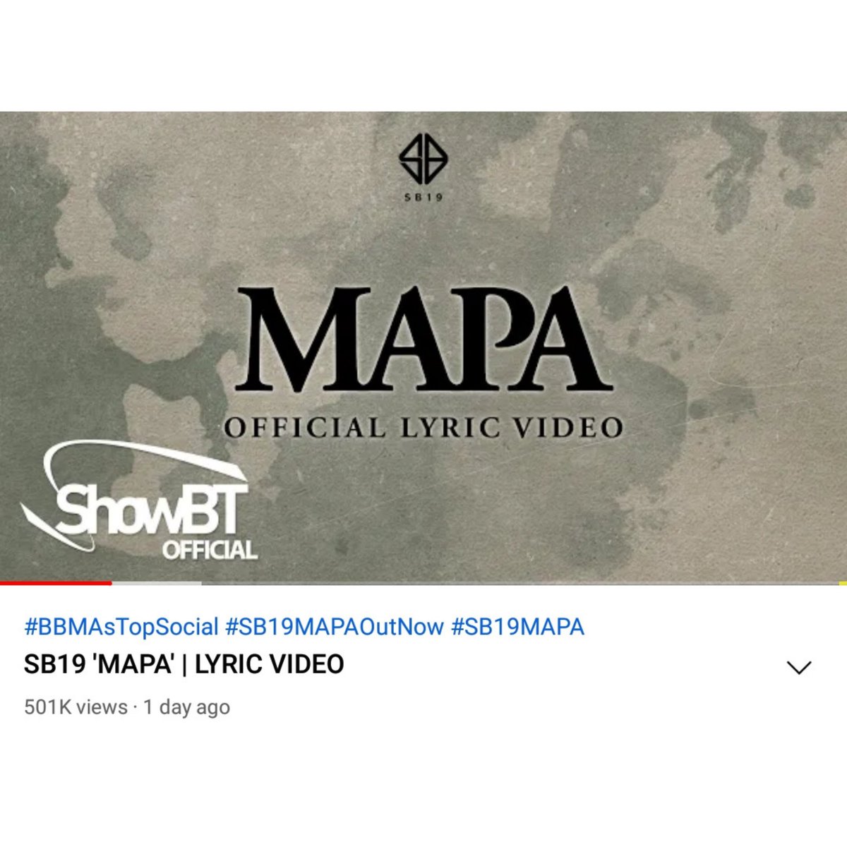 🎉 #SB19MAPA500KViews MAraming salamat sa PAtuloy na pagsuporta, A'TIN 💙 💿 Watch on YouTube: youtu.be/DDyr3DbTPtk 🎧 Listen on Spotify: sptfy.com/iu0A #SB19 #SB19MAPA #BBMAsTopSocial @SB19Official