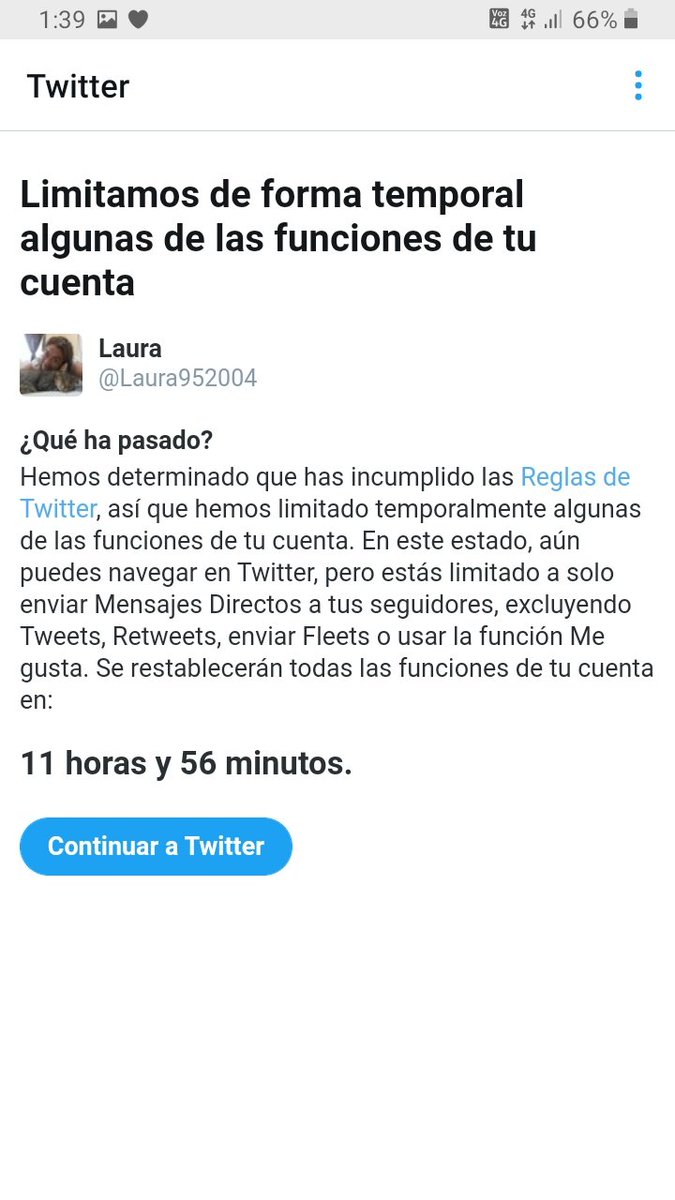 Hola,por opinar sobre un twit de un pedofilo abusador,don twiter me blokeo.Solo queria decirles que por ahora no me deja interactuar con nadie.😑 Soy Laura la loca del crochet😁🧶🧶🧶