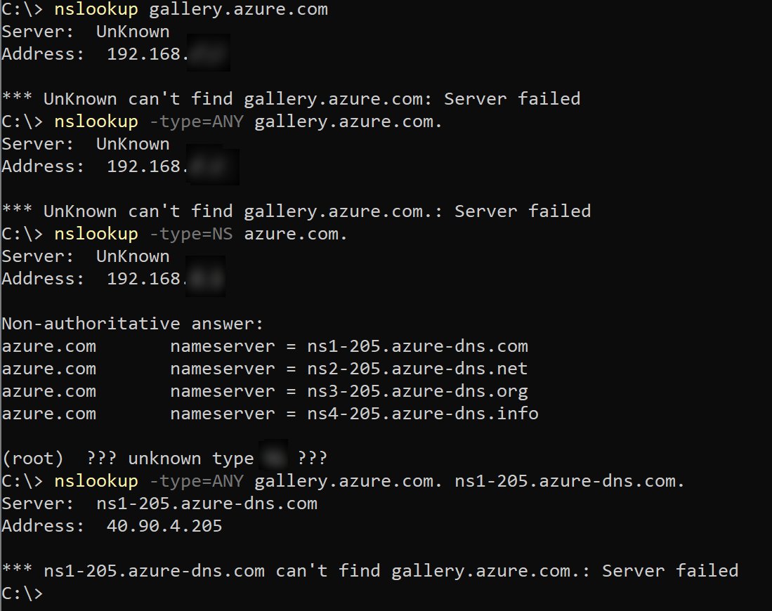 AzureSMFX's tweet photo. @AzureSupport having an issue with https://t.co/qrrPtnpr0o not resolving in public Azure DNS servers.  Makes it hard to deploy a lot of linked templates. https://t.co/dZSjf7GqDL
