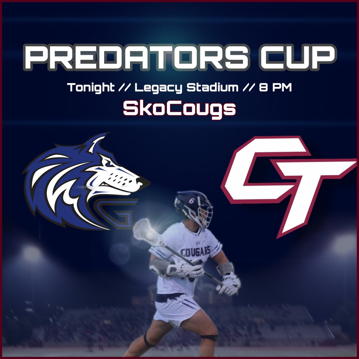 🚨 GAME DAY!!!! 🥍
🆚 <a href="/GviewBoysLax/">Grandview Boys Lax</a>
📍 Legacy Stadium
⏰ 8:00P (players arrive 7:00p)
🌡️ 54° ⛈️
〽️ #SkoCougs🐾 #ForBrendon🎈 #FAMILY