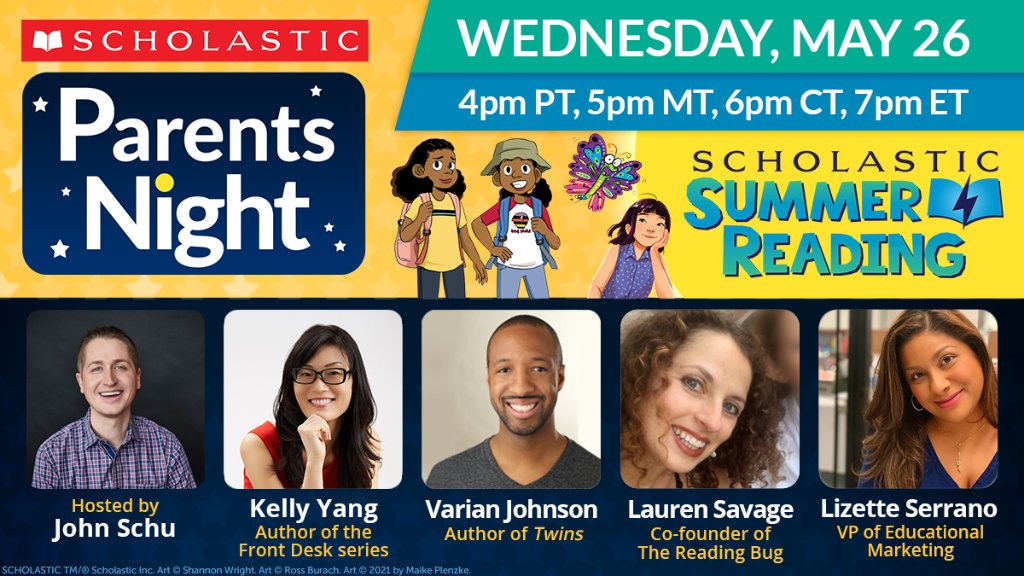 Scholastic's tweet image. On Wednesday, May 26, join us for a virtual panel of Scholastic authors, education experts, and booksellers who will give tips and book recommendations that will keep kids excited to read all summer long! To RSVP, visit: bit.ly/33lKdTf