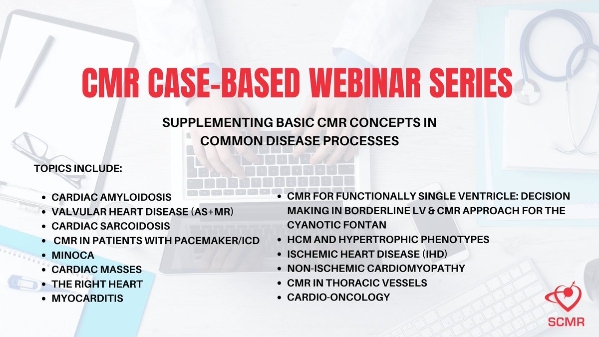 SCMR launched the CMR Case-Based Webinar Series last spring to supplement basic CMR concepts in common disease processes. They're great for trainees interested in case-based education. Each is approx. 60-75 mins, and cover 3-5 cases. zcu.io/6sjG